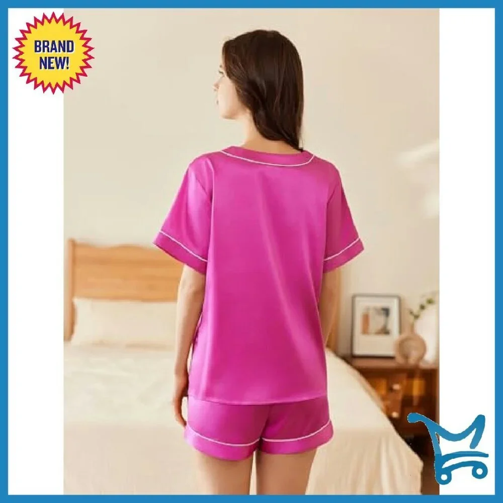 Silk Satin Pajama Set V-Neck Shorts Lounge Sleepwear S-XXL